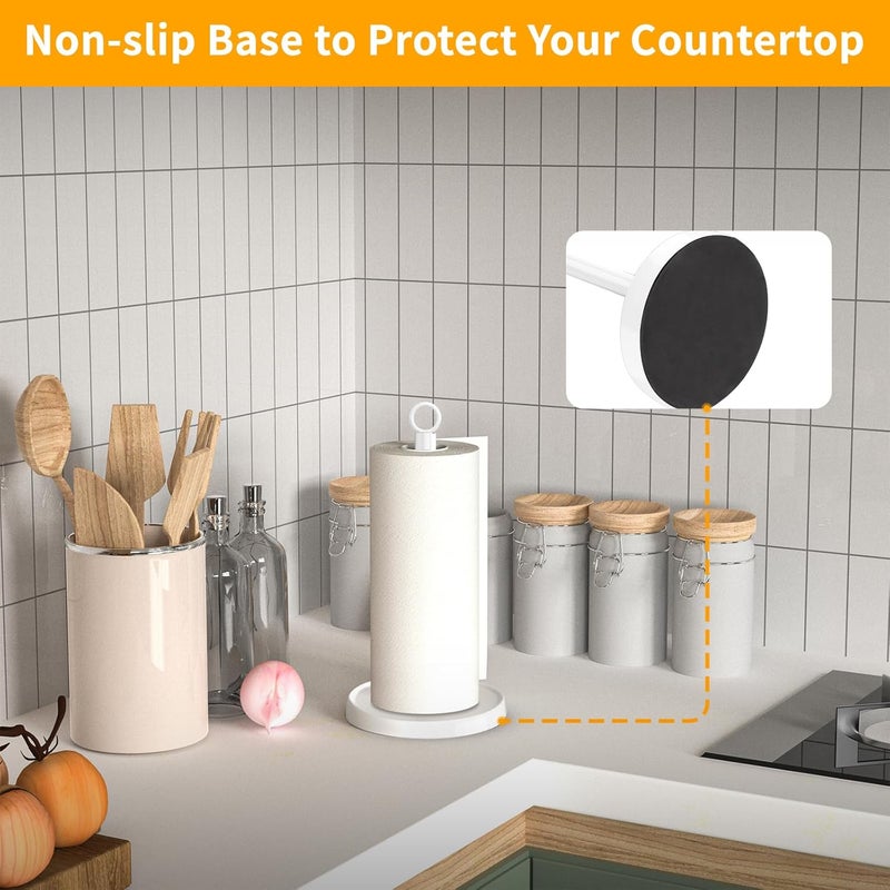 PAROTO White Paper Towel Holder Countertop, White Kitchen Accessories Decor, Stainless Steel, Paper Towel Holder Stand for Bathroom Farmhouse Essentials, Weighted Base, Anti-Slip - Image 4